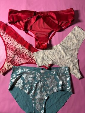 Victoria's Secret Red Satin Bikini & Mixed-Print Panty Set